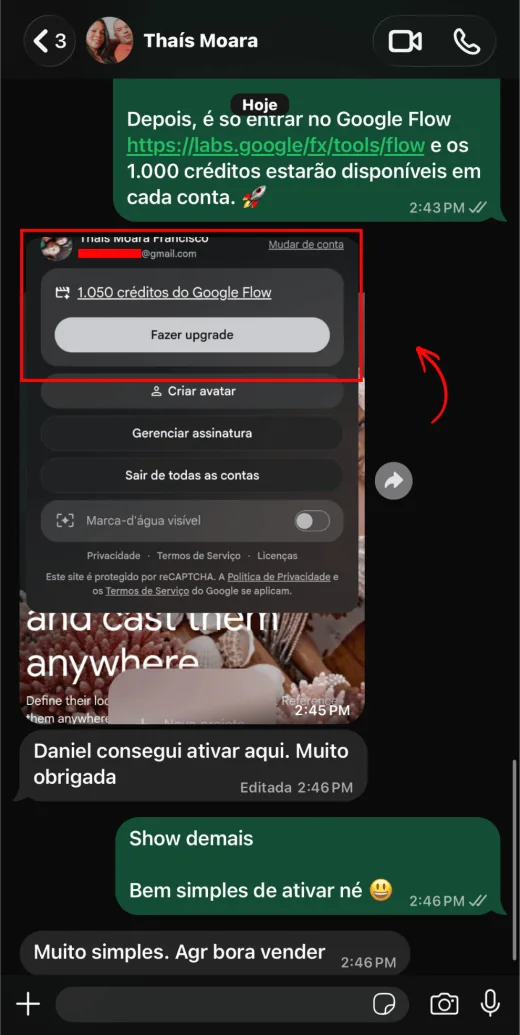 Aluna com 1.050 créditos do Google Flow