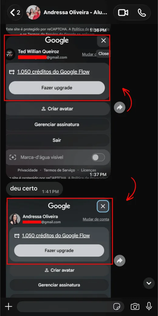 Alunos com 1.050 créditos do Google Flow nas contas